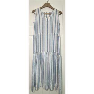 Karyn Seo Maxi Dress Linen Striped Size S‎ Coastal Blue White NWT